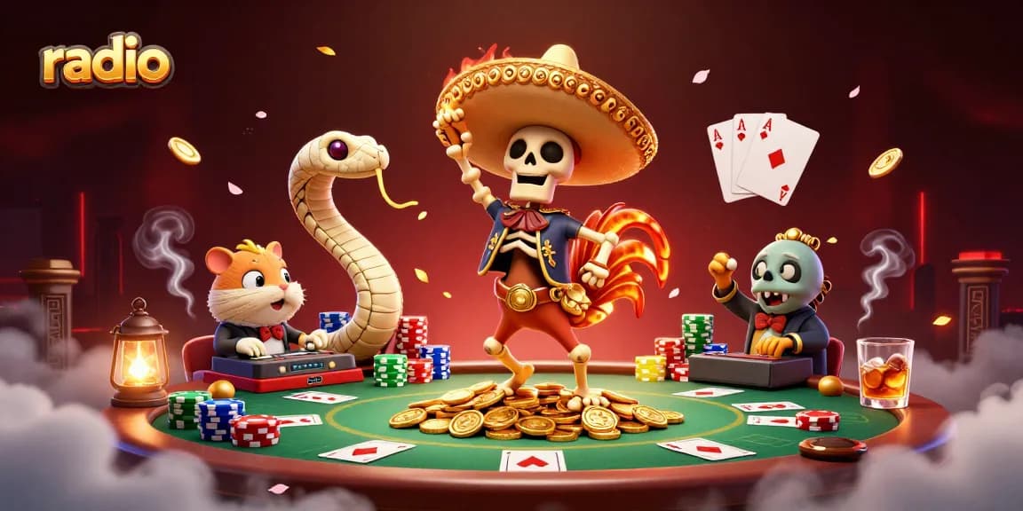 Celebrate big wins at the radio-themed online casino with festive characters and gaming excitement.