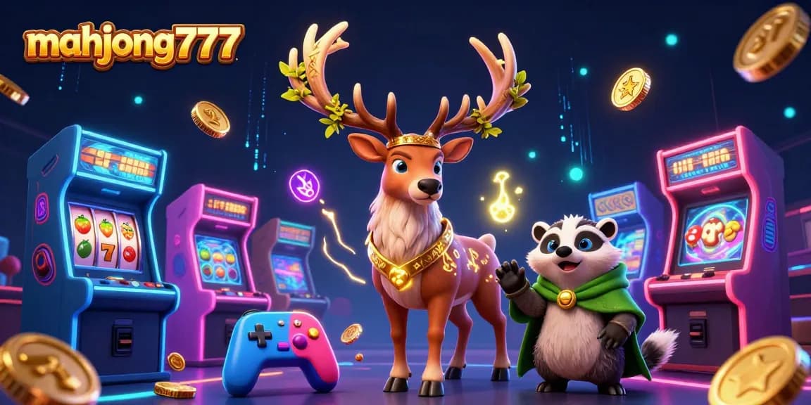 Experience the thrill of mahjong777 in a vibrant 3D cartoon setting filled with casino elements and exciting game visuals.