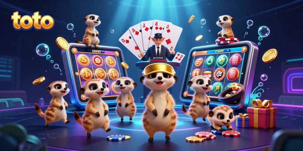 Experience thrilling gameplay with toto as meerkats interact in a vibrant casino scene.