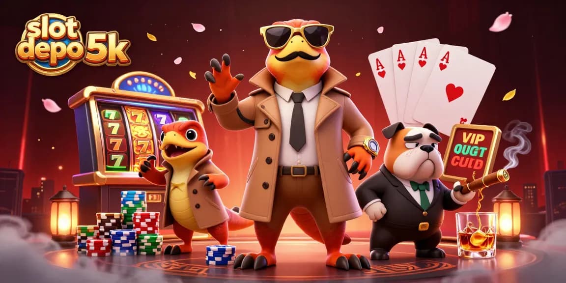 Experience thrilling excitement at slot depo 5k with dynamic 3D cartoon raptors in a VIP casino setting.