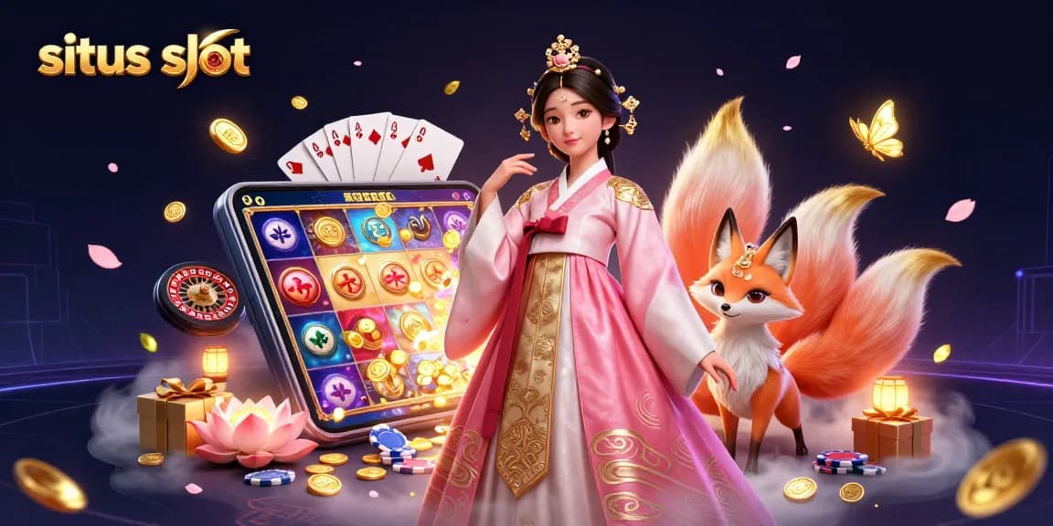 Experience thrilling slots at situs slot with an elegant Asian woman and lucky fox in this enchanting scene.