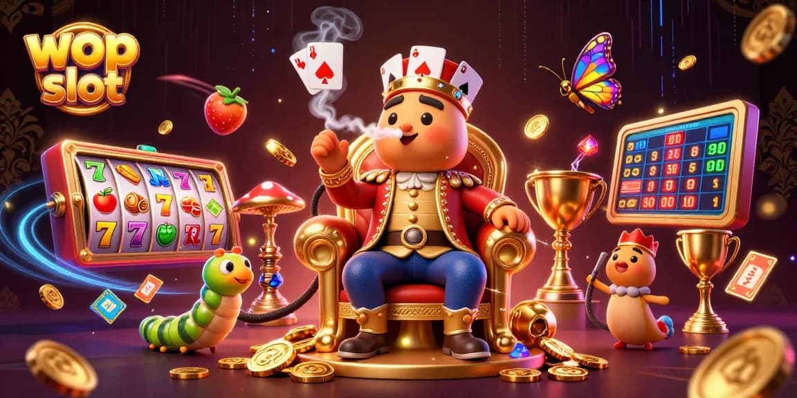 Experience the excitement of winning at wop slot with dynamic slot reels and vibrant casino elements.