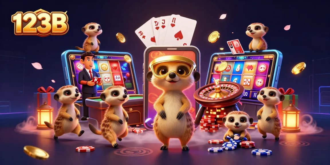 123B fun with meerkats running a vibrant casino operation showcasing exciting gameplay elements.