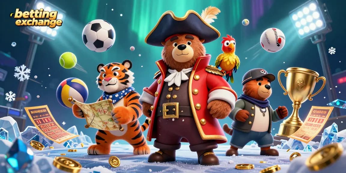 Engage with the betting exchange theme, showcasing dynamic sports elements and vibrant characters.