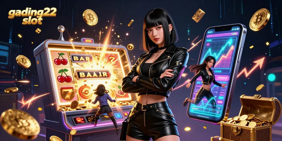 Experience excitement with gading22 slot in a vibrant, dynamic casino scene bursting with energy.