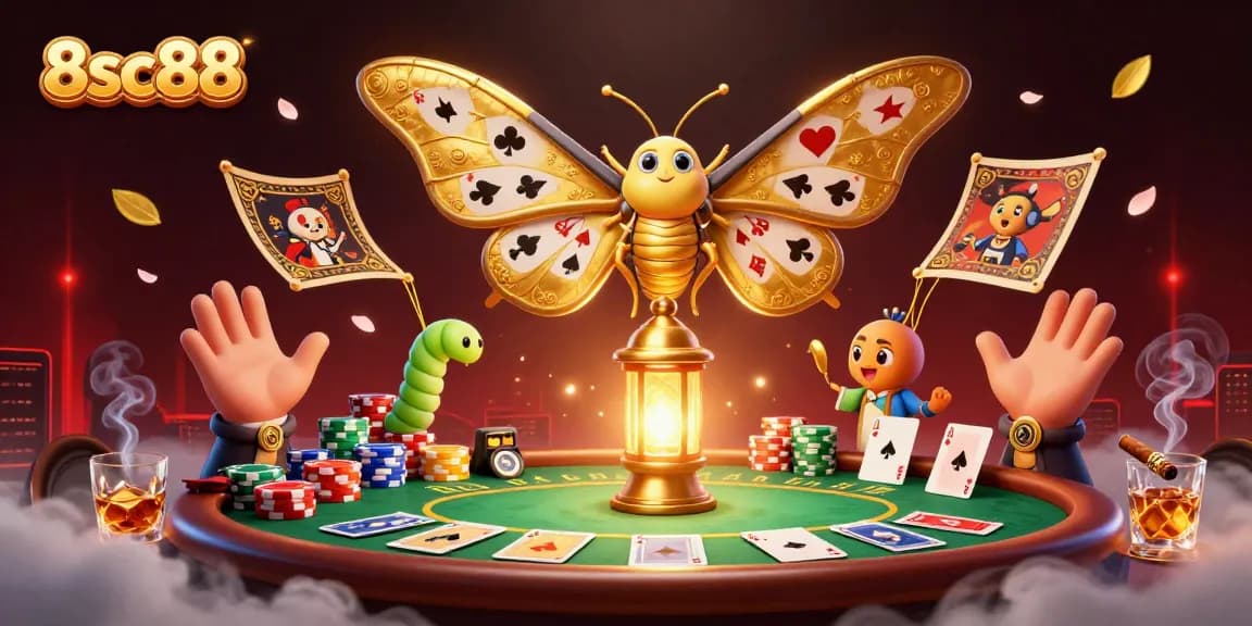 Engage in thrilling casino action with 8sc88's vibrant 3D illustration of games and excitement.