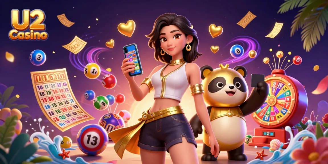 Experience U2 Casino with vibrant slot games, live tables, and exciting prize wheel elements.