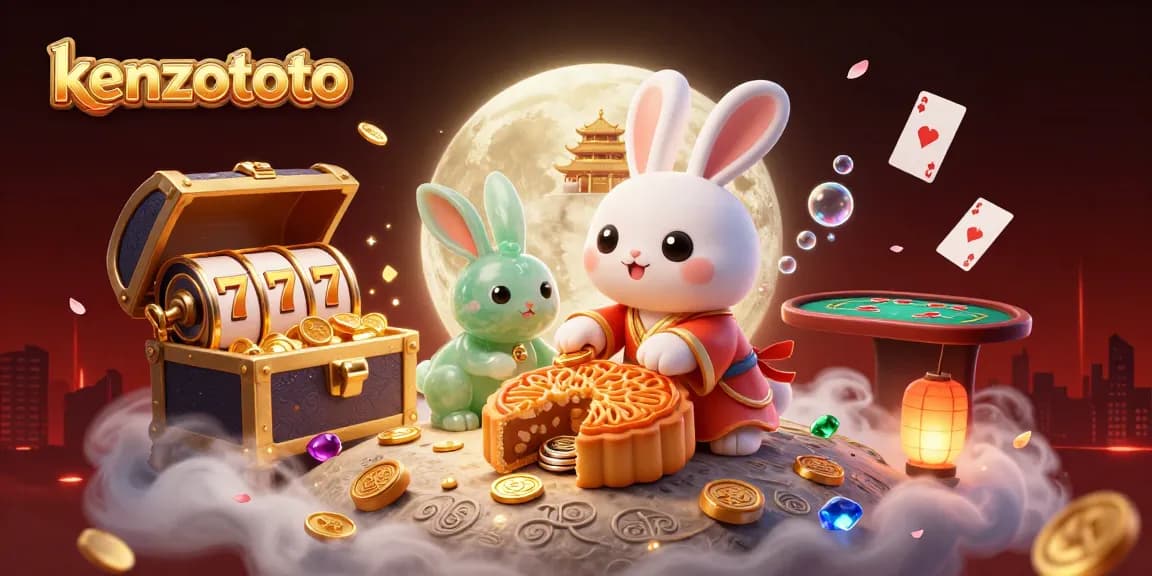 Kenzototo showcases an enchanting slot experience with a playful moon rabbit-themed illustration.