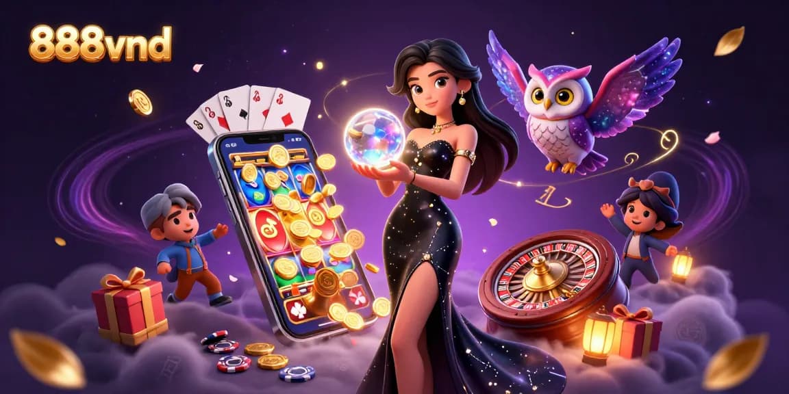 Experience thrilling gameplay at 888vnd with spinning slots, glowing cards, and jackpot adventures.