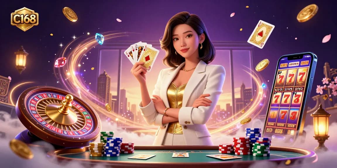 Experience the thrill of C168 casino gaming with dynamic scenes of winning strategies and vibrant gameplay.