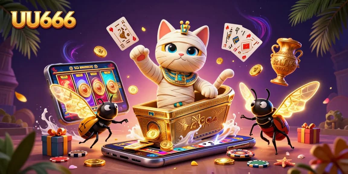 UU666 offers thrilling adventures with a cartoon mummy cat and vibrant casino action.