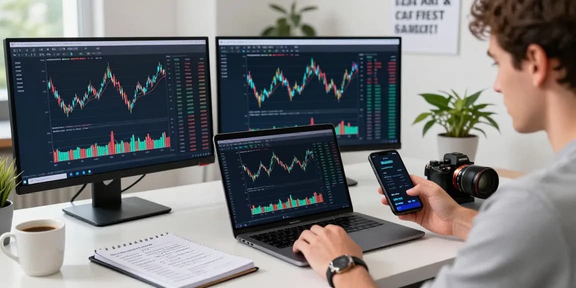 Отзывы о Bitmex: трейдер анализирует рынок криптовалюты в современном офисе.