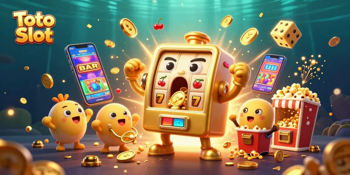 Experience the excitement of Toto Slot with vibrant characters celebrating a jackpot in a dynamic casino scene.