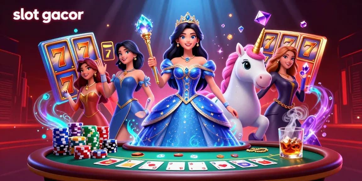 Reveal winning opportunities at slot gacor with captivating visuals of vibrant slot reels and enchanting characters.