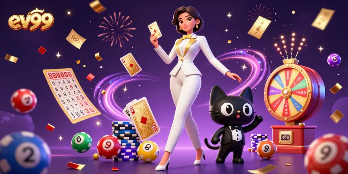 Win at ev99 with a glamorous dealer shuffling cards amid an exciting casino atmosphere.
