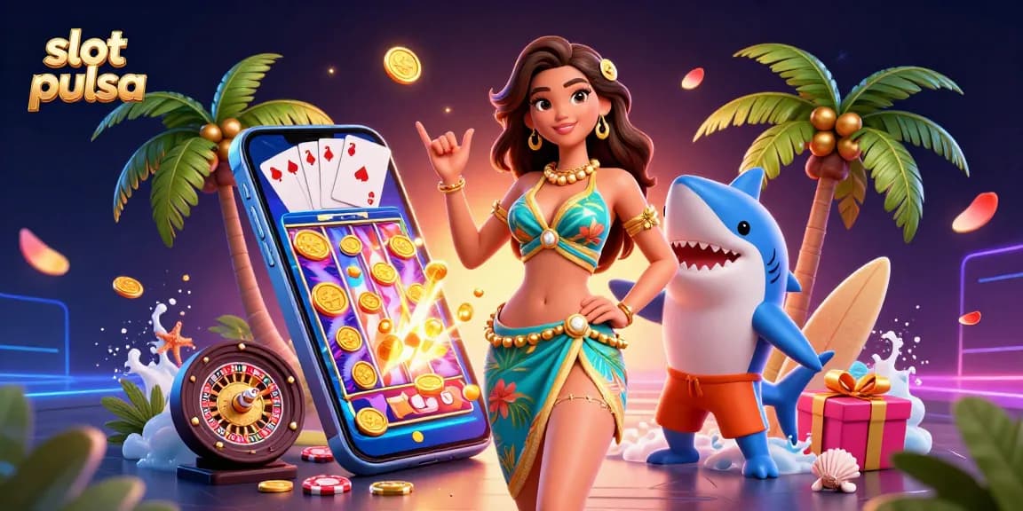 Terlibat dalam permainan slot pulsa yang mendebarkan dalam ilustrasi kasino 3D yang hidup.