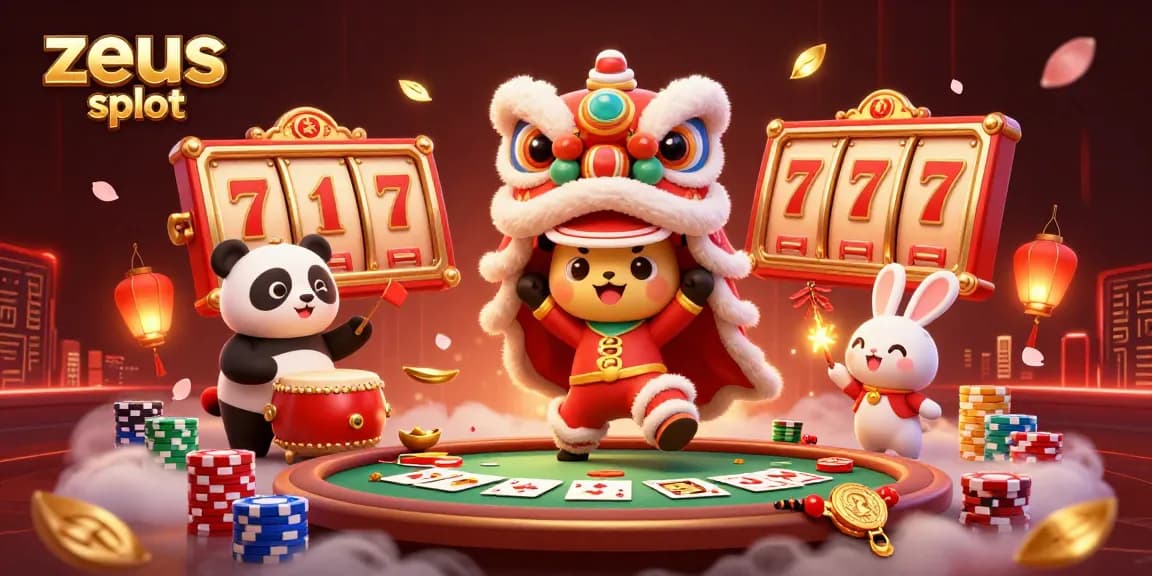 Experience the thrill of zeus slot with a vibrant lion dance and dynamic slot game elements.