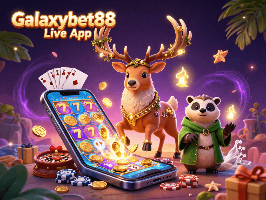 Experience jackpot thrills with Galaxybet88 Live App in a vibrant casino scene full of magic and excitement.