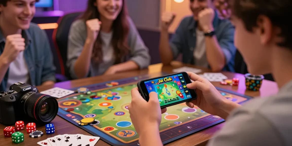 Engaging scene of young adults playing Jai Club, showcasing vibrant graphics and gaming excitement.