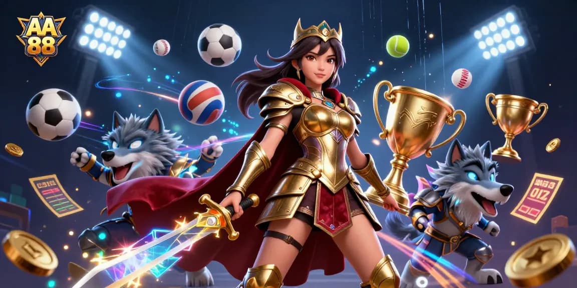 Bet on AA 88 and experience thrilling action with a warrior queen and glowing wolf under stadium lights.