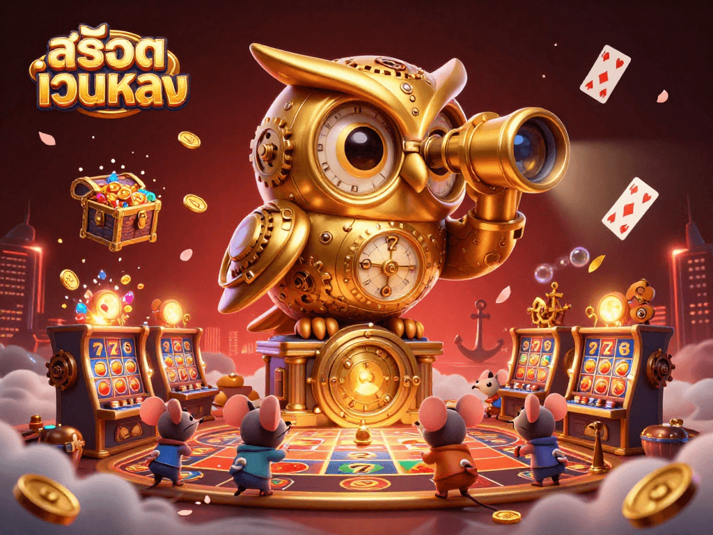 Experience the excitement of สล็อตเว็บตรง with a vibrant 3D illustration showcasing a dynamic casino scene.