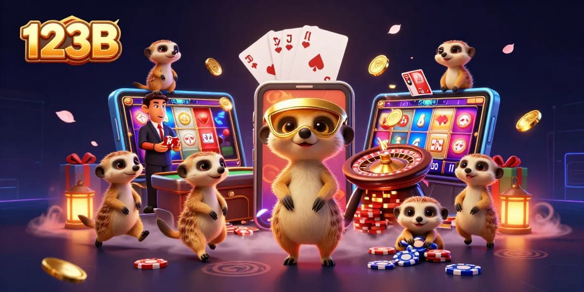 123B fun with meerkats running a vibrant casino operation showcasing exciting gameplay elements.