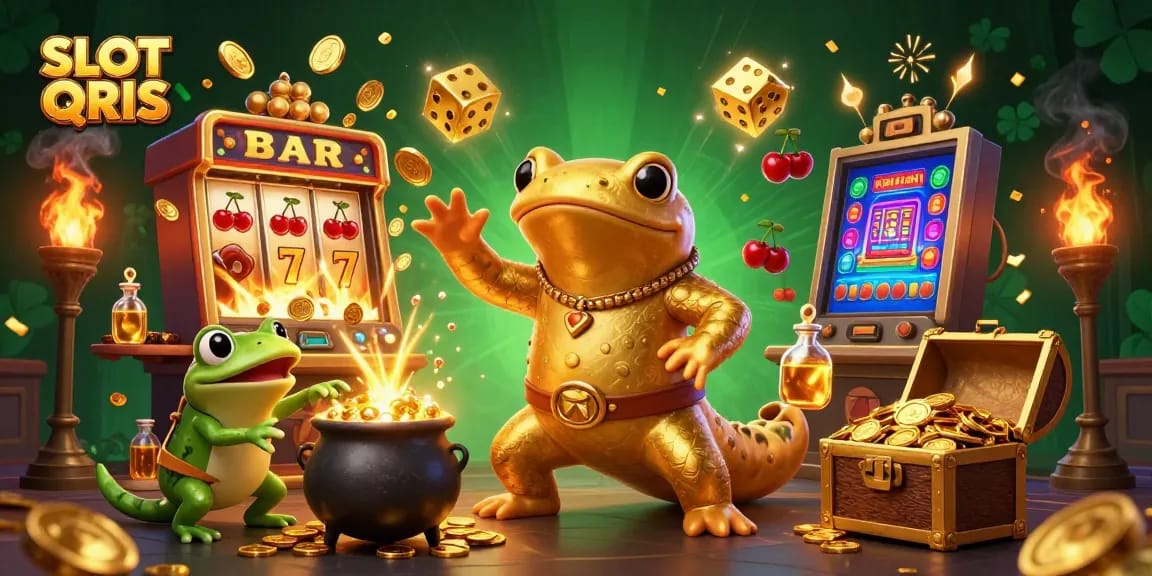 Experience the excitement of SLOT QRIS as golden salamander alchemists transmute coins in a vibrant casino scene.