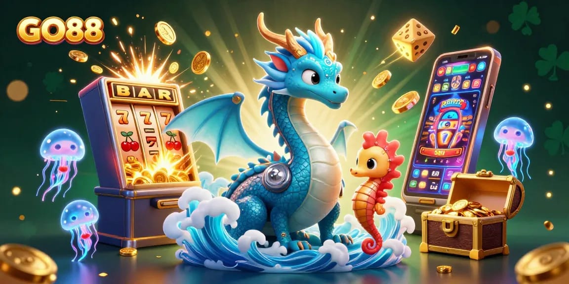 Experience thrilling slots and lucky wins at GO88 with this dynamic casino illustration.