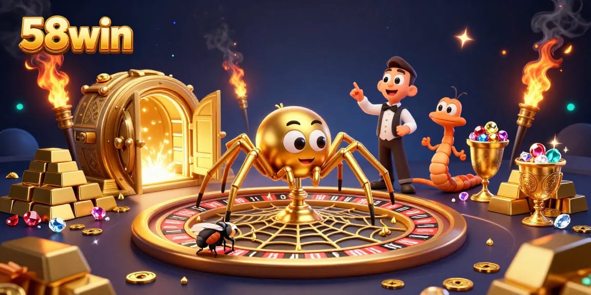 Experience thrilling bets at 58win as the animated spider spins a roulette web and the centipede croupier oversees the action.