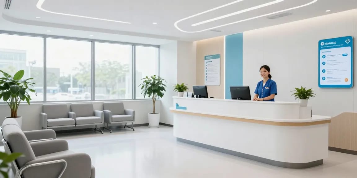 David Hoffmeister reviews at modern healthcare clinic providing patient care and consultation.
