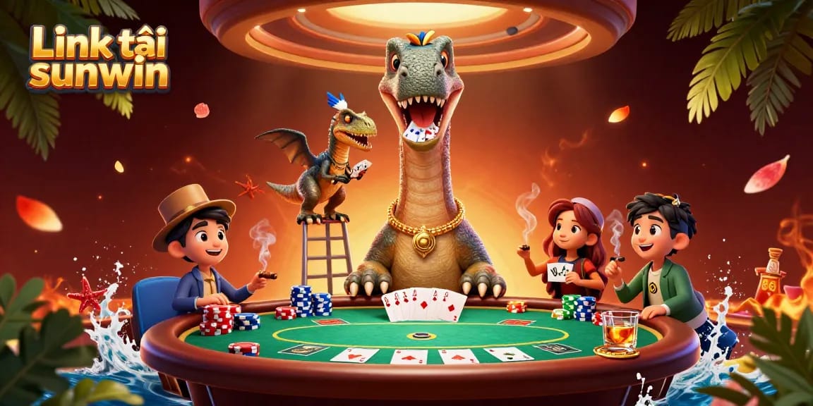 Join the fun with Link tải sunwin at a vibrant casino scene featuring animated characters and poker action.