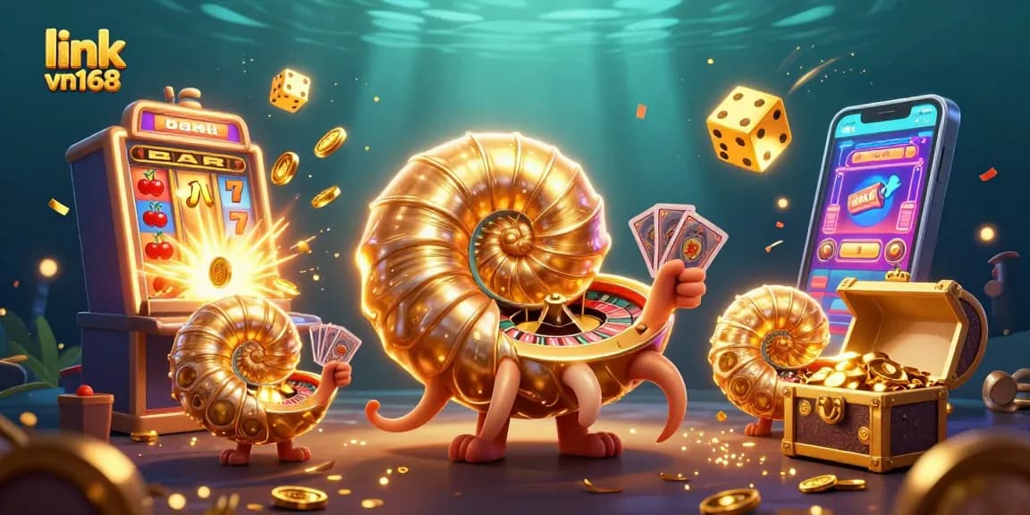 Spin to win with link vn168, featuring a vibrant 3D casino scene filled with exciting games and jackpots.