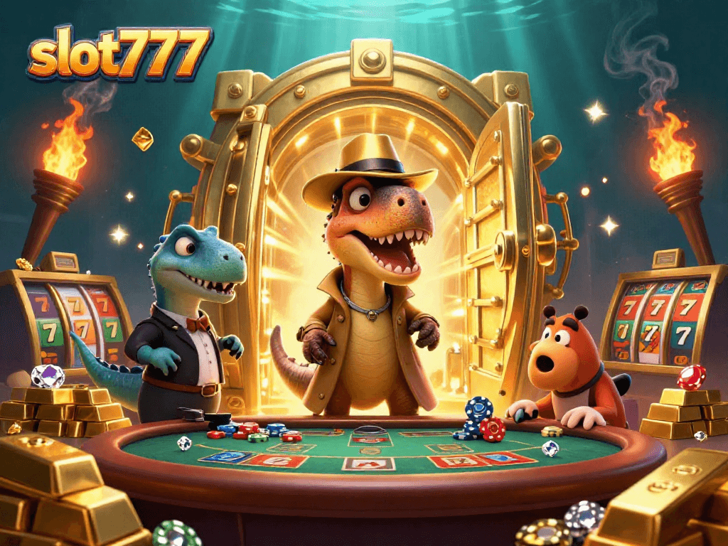 Experience the thrill of slot777 with energetic cartoon characters and dazzling casino elements.