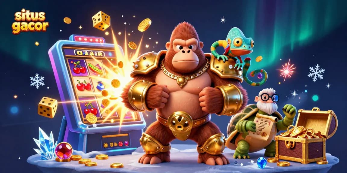 Experience situs slot gacor with an exciting jackpot explosion featuring vibrant casino game elements and lively characters.