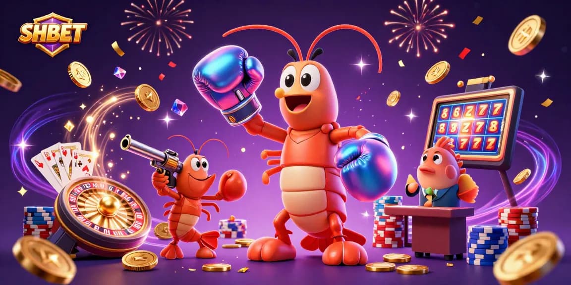 Win big at SHBET with colorful casino elements and cartoon characters in action!