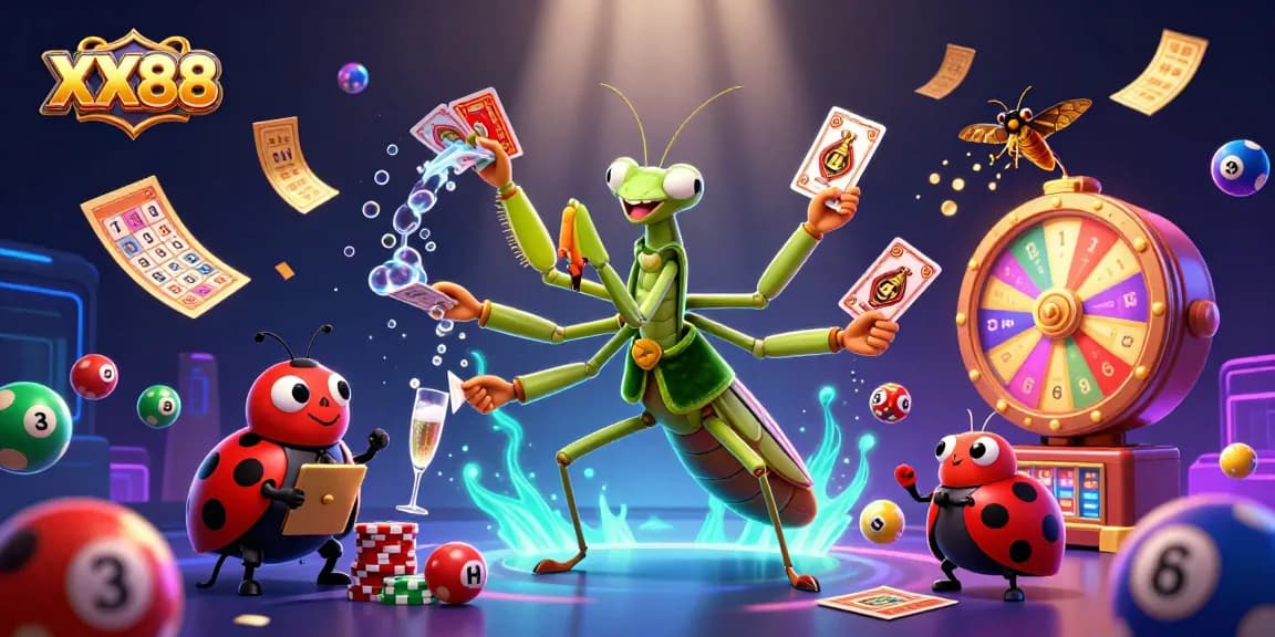Engage in exciting gameplay at XX88 with vibrant lottery balls and animated casino elements.