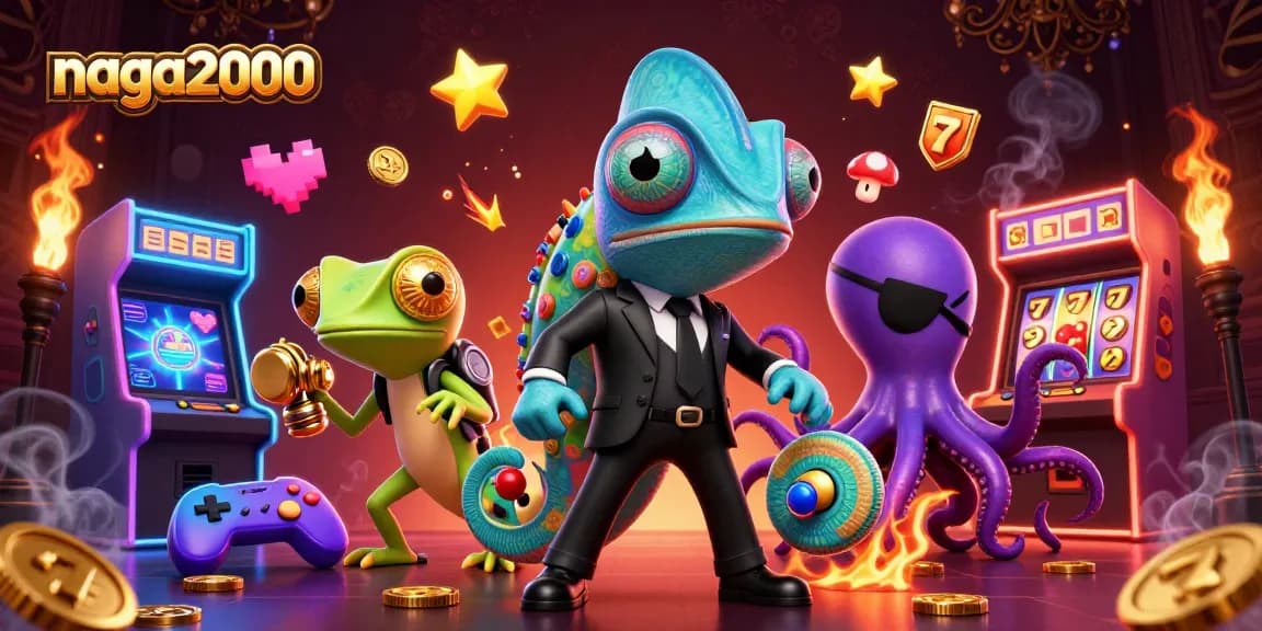 Rasakan sensasi bermain slot di NAGA2000 dengan ilustrasi karakter 3D menarik dan mesin slot yang dinamis.