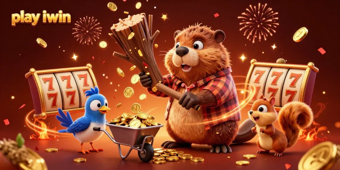 Play iwin while celebrating big wins with cartoon characters in a vibrant casino scene.