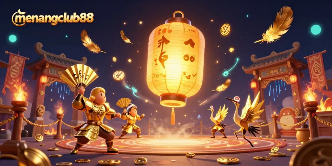 Engage in the excitement of menangclub88 with golden lantern spirits, gaming elements, and vibrant casino atmosphere.