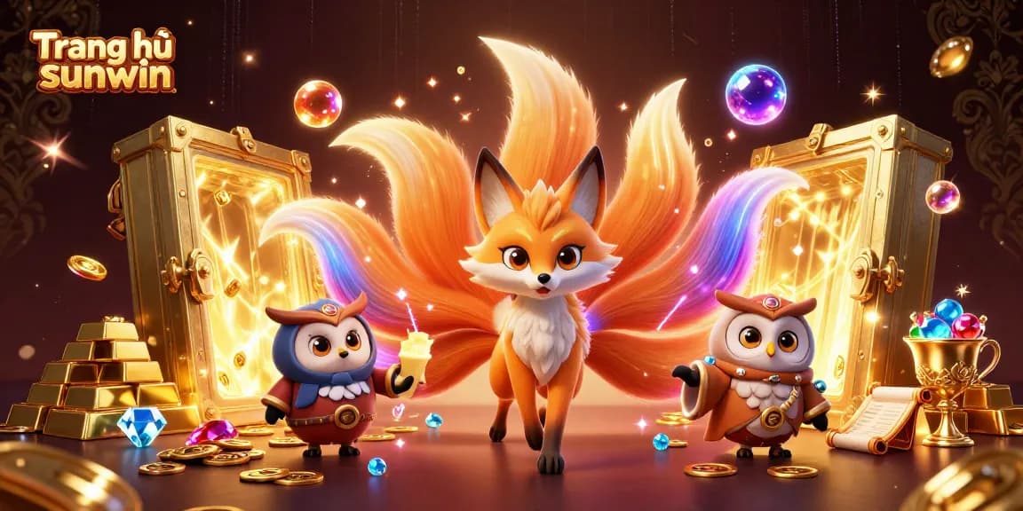 Play exciting games on Trang chủ sunwin, featuring glowing characters, treasures, and vibrant casino elements.