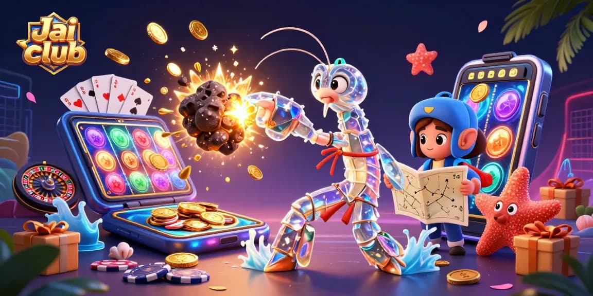 Engage in thrilling slot action at Jai club with vibrant 3D casino illustration of galactic samurai and starfish.