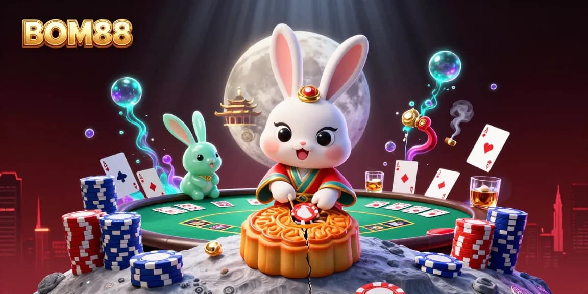 Experience the thrill of BOM88 with dynamic poker action under the moonlit sky.