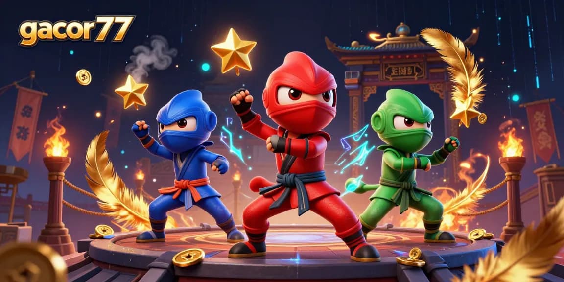 Mainkan permainan seru di gacor77 dengan chameleon ninja dan koin emas yang mengelilinginya.