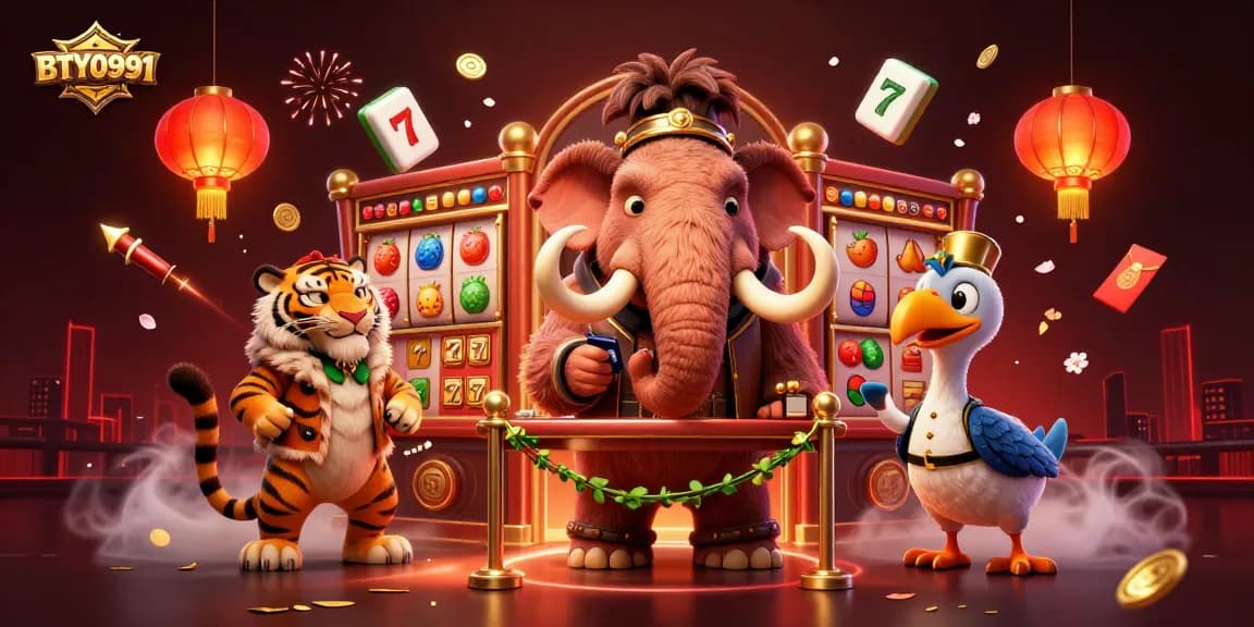 Engage in BTY0991's lively casino atmosphere with cartoon animals welcoming players.