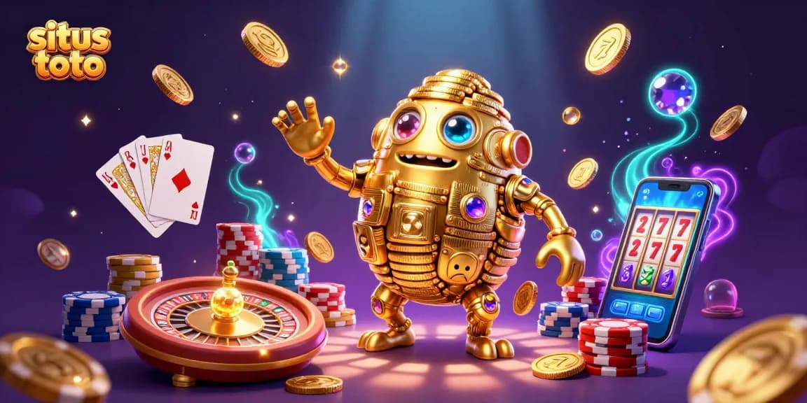 Engage with situs toto gaming experience, showcasing vibrant golden golem among cascading coins.