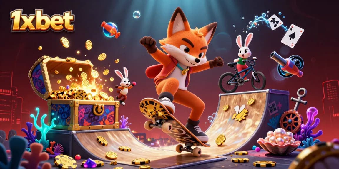 Engage in thrilling action with 1x bet in vibrant 3D illustration featuring dynamic casino elements.