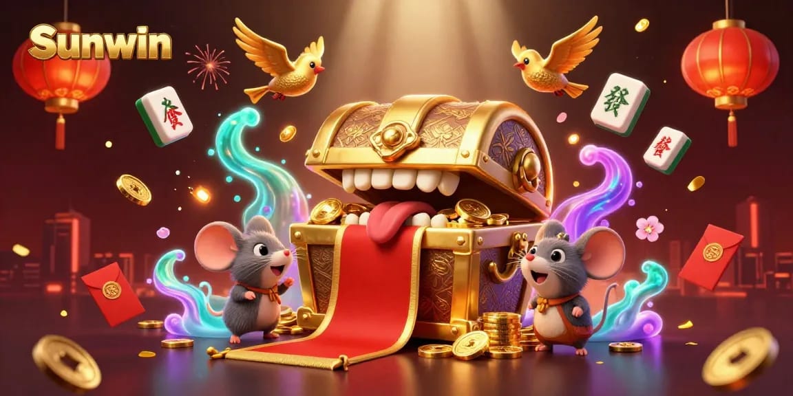 Play exciting games at Sunwin with a vibrant 3D treasure chest and a rich casino atmosphere.