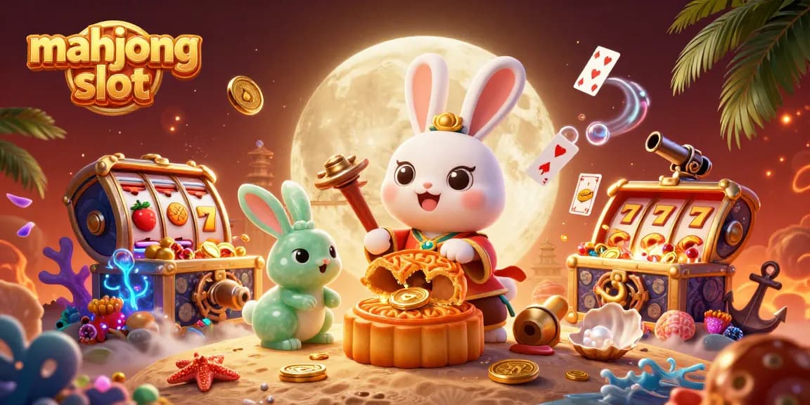 Spin to win with mahjong slot in a vibrant 3D casino illustration featuring festive elements...
