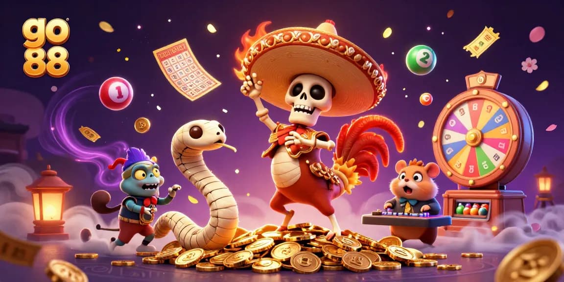 Engage in thrilling casino action at go 88, featuring vibrant characters amidst dynamic gaming elements.