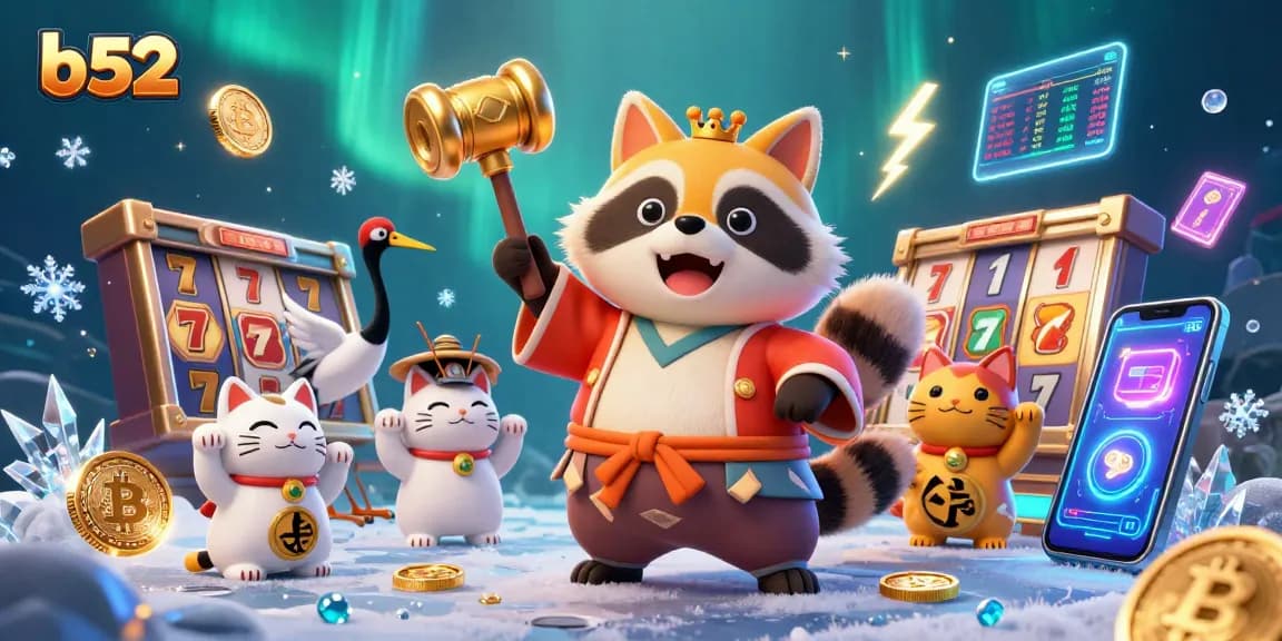 Celebrate wins at b52 with a vibrant casino scene showcasing animated characters and exciting gaming elements.